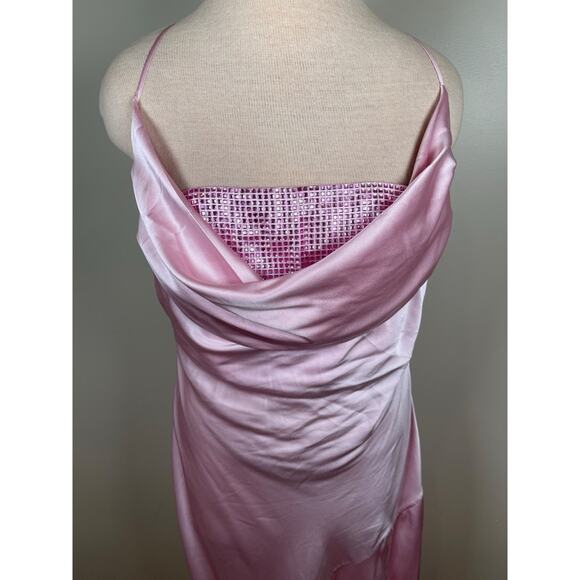 Retrofete Emery Crystal Embellished Silk Cowl Neck Pink Maxi Dress Size Large - Picture 4 of 8